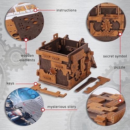 WOODEN.CITY Escape Room Puzzle Box – 3D Wooden Puzzle Box for Adults & Teens, Brain Teaser Puzzle Box Secret Lock Box with Cluebox Mechanism – Mechanical Wood Puzzle Box Kit, Unique Puzzle Boxes Gift thumbnail 7