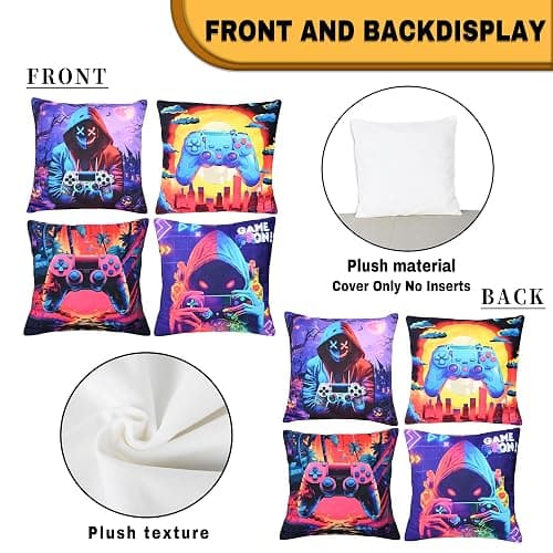 jvycjlu Gamer Pillow Cases 4-Pack, 18x18 Inch Gamer Room Decor for Boys & Gifts for Teen Boys, Soft Short Plush Replacement Pillow Covers for Chair, Sofa, Bed (No Inserts) thumbnail 5