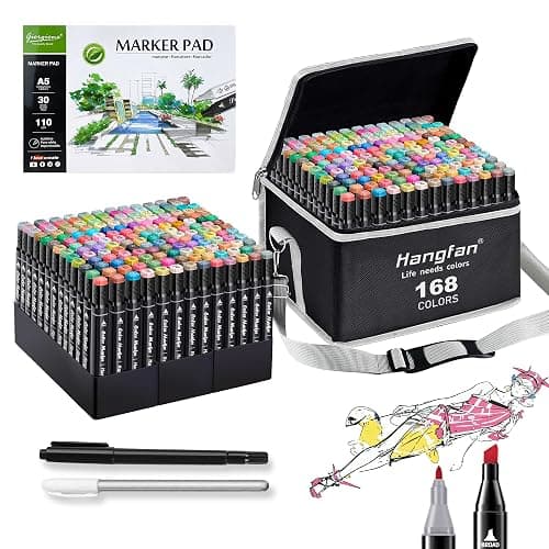 hangfan Alcohol Based Ink Art Markers, 168 Colors Broad&Fine Dual Tip Permanent Markers Pen Set for Professional Student Child Coloring Illustrations Sketch Drawing Painting Card Making (Black) - Image 1