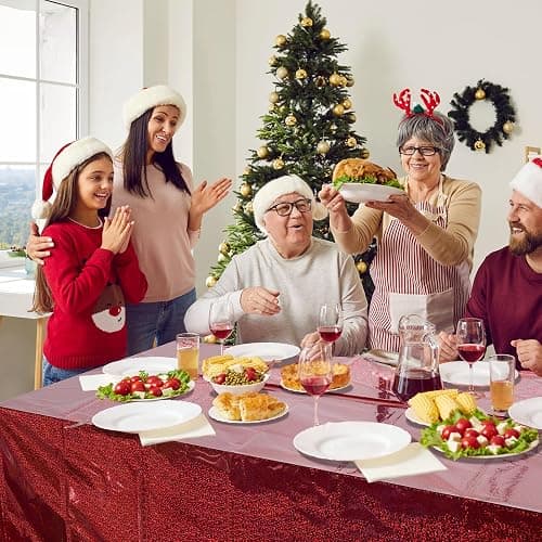 12 Pack Iridescent Red and Green Plastic Tablecloth 54x108 Inch, Holographic Laser Disposable Table Cover, Rectangle Red and Green Table Cloth for Christmas Holiday Birthday Party Decorations thumbnail 5