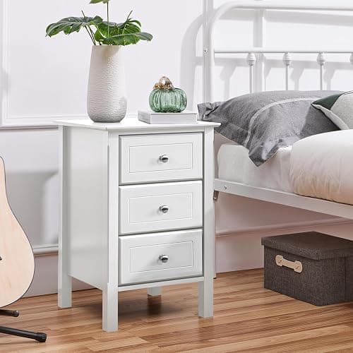 Yaheetech Nightstand with 3 Drawers, Wooden 3-Drawer Bedside Table with Solid Wood Legs, Bedside Cupboard Storage Organizer for Bedroom Home Office Small Space, Easy Assembly, White thumbnail 2