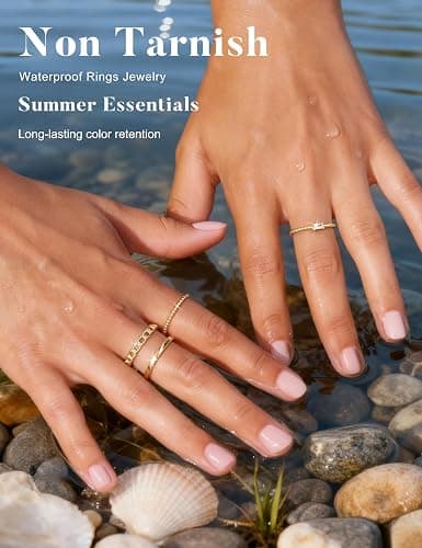 14K Gold Plated Stackable Rings for Women Statement Band Ring Set Size 5-11 | 6PCS, Non Tarnish, Waterproof, Cubic Zirconia, Dainty Trendy Stacking Thin Thumb Ring Stack, Gold/Silver Color, Daily, Gifts thumbnail 4