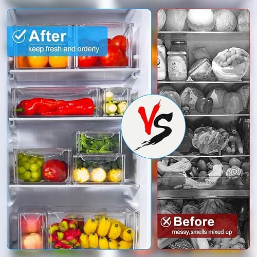 Pure Future 10-Pack Fridge Organizers and Storage with Lids - Clear Plastic Refrigerator Bins with Drain Trays - Stackable Produce Saver for Fruit, Veggies and Pantry, BPA-Free thumbnail 4