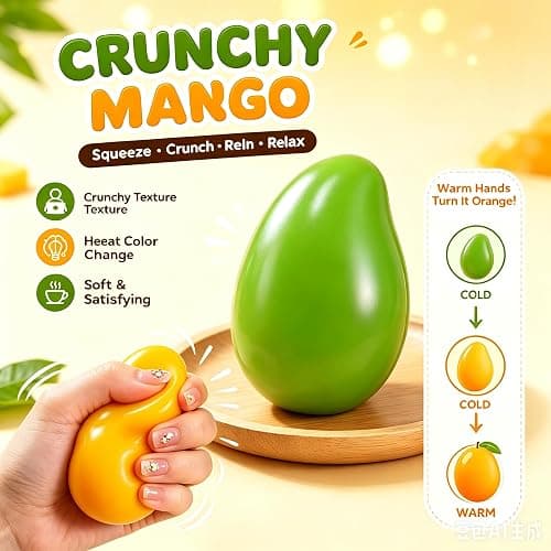 Crunchy Mango Squishy, Chameleon Mango Stress Ball for Adults, Suitable for People Over 14 Years Old thumbnail 2