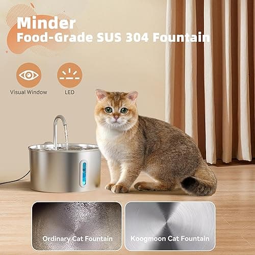 Cat Water Fountain Stainless Steel: 2.2 L Cat Fountain for Drinking - Automatic Pet Water Fountain for Cats Inside - Metal Cat Dog Water Dispenser Bowl with Faucet Water Level Window Ultra Quiet Pump thumbnail 4