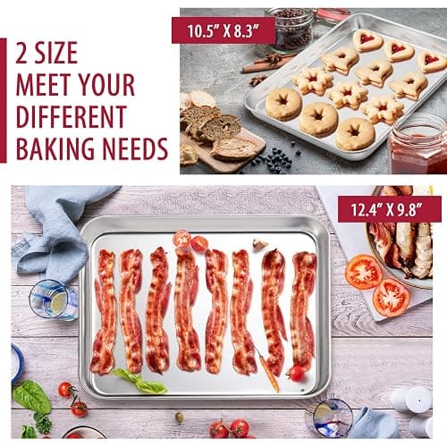 E-far 12-Piece Stainless Steel Bakeware Sets, Metal Baking Pan Set Include Round Cake Pans, Square/Rectangle Baking Pans with Lids, Cookie Sheet, Loaf/Muffin/Pizza Pan, Non-toxic & Dishwasher Safe thumbnail 6