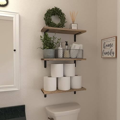 WOPITUES Floating Shelves Set of 6 for Wall Decor & Storage, Rustic Brown | Wood Farmhouse Book Shelves for Bedroom, Bathroom, Living Room, Kitchen, Office, Laundry Room, Study Room Display, 16.5'' thumbnail 4