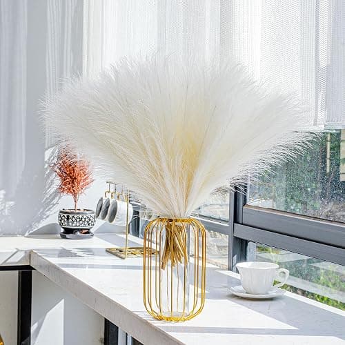 Bnecnet 10 Stems White Pampas Grass Fluffy 17.7" Faux Pampas Grass Decor | Small Fluffy Pompas Floral Arrangement and Vase Filler for Boho Home Wedding Mothers Day Decoration thumbnail 6