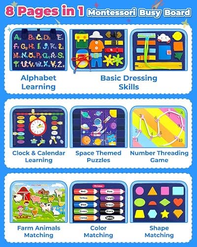 Gojmzo Busy Board Montessori Toys for Toddler Boy Birthday Gifts, Busy Book Sensory Toys for Toddlers, Learning Educational Toddler Travel Activities thumbnail 4