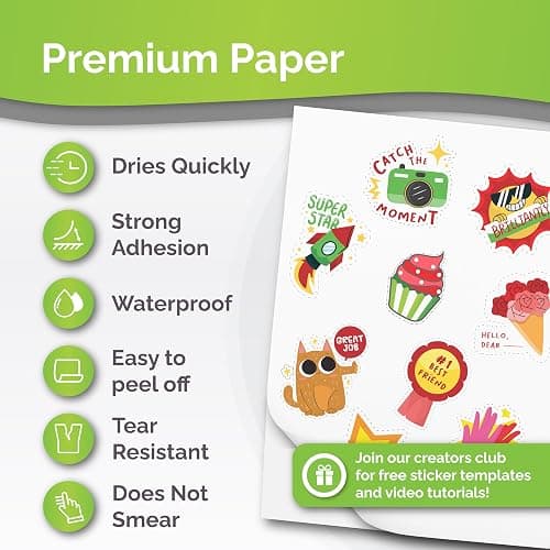 Premium Printable Vinyl Sticker Paper for Inkjet Printer - 34 Sheets Self-Adhesive Sheets Matte White Waterproof, Dries Quickly Vivid Colors, Holds Ink Well - Tear Resistant thumbnail 3