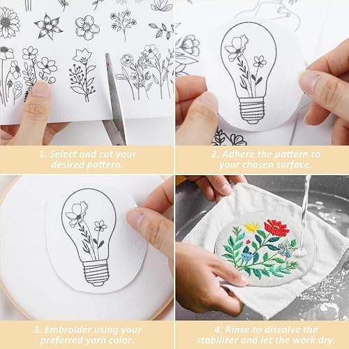 Water Soluble Stabilizer Embroidery Patterns - CRASHOT 4 Sheets Stick and Stitch Embroider Paper Wash Away, Flower Floral Daisy Butterfly Designs, Suprise for Hand Sewing Lover thumbnail 4