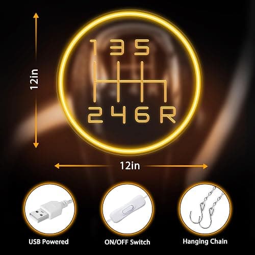 Kavaas Gear Shift Neon Sign, 3D Engraved Manual Transmission Lever Neon Sign for Garage Decor | LED Garage Signs for Car Room Decor, Auto Repair Workshop, Man Cave - Best Gifts for Dad, Car Enthusiast (GS2G) thumbnail 2