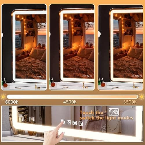 Hasipu Vanity Mirror with Lights and Bluetooth Speaker, 32" x 21.7" LED Makeup Mirror, Lighted Makeup Mirror with Dimmable 3 Modes, USB Charging Port, Round White thumbnail 5