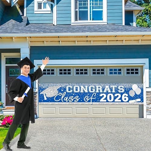Large Congrats Grad Banner Light Blue Class of 2026 Banner Backdrop 2026 Yard Sign for Graduation Party Supplies Graduation Decorations 2026 (Light Blue) thumbnail 6