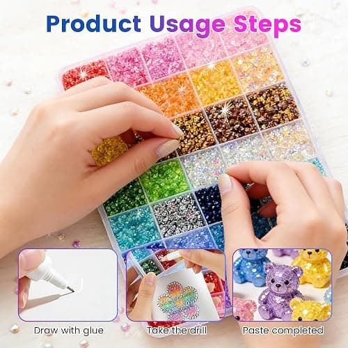 Bedazzler Kit with Rhinestones, DIY Resin Rhinestone Kit for Bedazzling, Multicolor 3mm Flatback Gems with 3Pcs B7000 Jewelry Glue for Diamond Art, Bedazzled Nail Art Crafting Makeup (30000) thumbnail 5