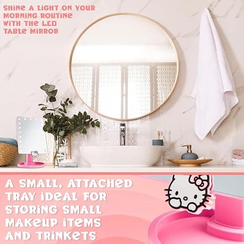 Get Trend Hello Kitty Sanrio Vanity Mirror for Girls Teens Women with Compact LED Table Mirror Touch Screen Lighting Trinket Tray Girls Make Up Accessories thumbnail 6