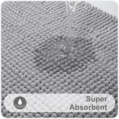Kitinjoy Non Slip Chenille Bath Mat, Extra Soft Bathroom Mat, Super Absorbent Fluffy Bath Mats for Bathroom, Machine-Washable Quick Dry Bath Rug Foot Mat, 16"x24", Grey thumbnail 5