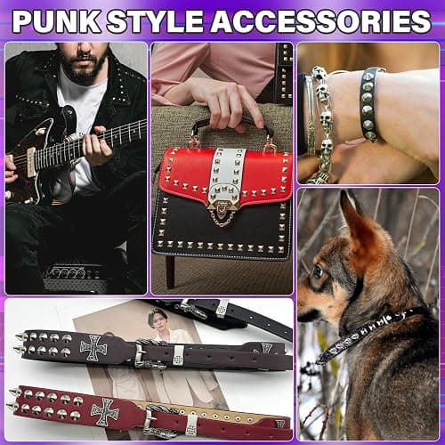 Jollidecor 455 PCS Punk Studs for Clothing, 10 Size Metal Spikes and Studs Leather Rivets for Craft, Square Pyramid Studs Round Dome Rivets DIY Punk Style Decoration for Clothes Shoes Belts Dog Collar thumbnail 7