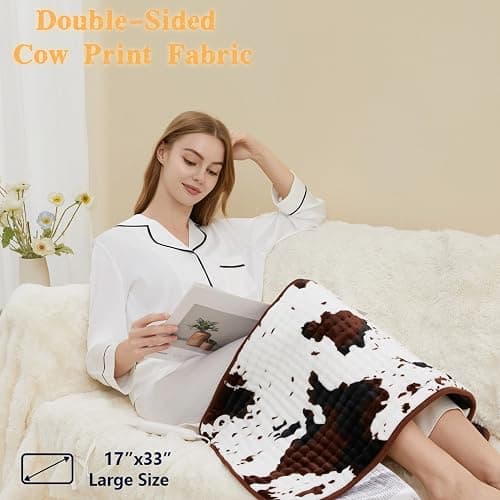 Cow Print Electric Heating Pad – 17 x 33 inch, 3 Heat Settings & 2-Hour Auto Shutoff, Fast Heating, Soft and Cozy for Neck, Shoulder & Back Relief (17"x 33") thumbnail 3