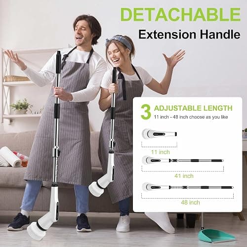 Dreazu Electric Spin Scrubber, Cordless Shower Scrubber for Bathroom | 10‑in‑1 shower cleaner brush with Extendable Handle, 2‑Speed, 44‑lbs High‑Torque for Bathtub, Toilet, Kitchen, Tile Floors thumbnail 2