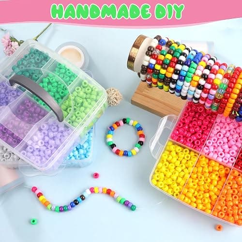 KAKW Pony Beads for Bracelets 3600 Pcs Plastic Beads for Friendship Bracelets Necklace 6x9mm 18 Solid Color Beads for Jewelry Making Supplies 3-Layer Box Packaging(18 Solid Colors) thumbnail 4
