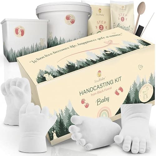 SOULBABY® Gipsabdruck Baby Hand und Fuß [4 Abdrücke] I 100% Made in Germany I Baby Geschenk Geburt Junge & Mädchen I Babyabdruck Set I Fußabdruck & Handabdruck Baby I Geschenk zur Geburt - Gipsabdruckset Baby Hand & Fuß - Image 1