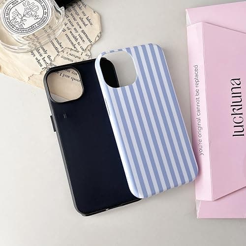 YOYORI for iPhone 13/14 Case, Cute Striped Shockproof Slim TPU PC Cover | Blue | Comfortable Grip | Lightweight | Designed for Women & Girls thumbnail 2