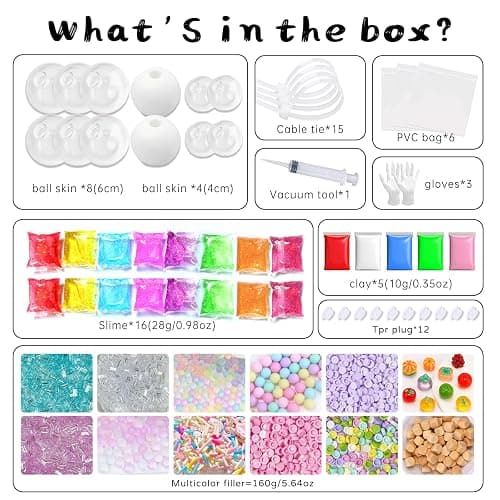 Anergoo DIY Stress Ball Making Kit – 12 TPR Ball Skins, 12 Fillers, 7-Color Slime & 5-Color Clay, Squishy Maker Kit, ASMR Sensory Toys, Squishy Makers, Creative Craft Gift Adults thumbnail 2