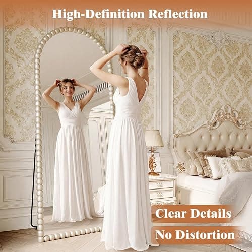 FlyEcho Antique Silver Full Length Mirror 71x28 in, Beaded Standing Mirror | Vintage Arched Large Floor Mirror with Stand Wall Mounted Mirror Decorative for Bedroom Living Room Cloakroom, PU Frame thumbnail 6