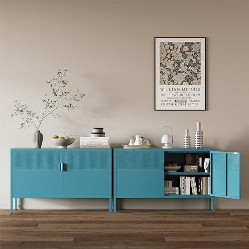 XIUSVON Metal Storage Cabinet,2 Door TV Stand, Metal Mesh Accent Cabinet,Magnetic Door Closure,Low Storage Cabinets with Doors and Shelves thumbnail 2