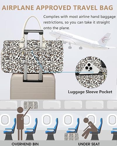 Women Duffle Weekender Travel Bag: Large Duffel Bags with Shoe Compartment Carry On Overnight Tote Bag with Wet Pocket Toiletry Bag Traveling Weekend Gym Yoga Hospital Bags for Womens Leopard thumbnail 7