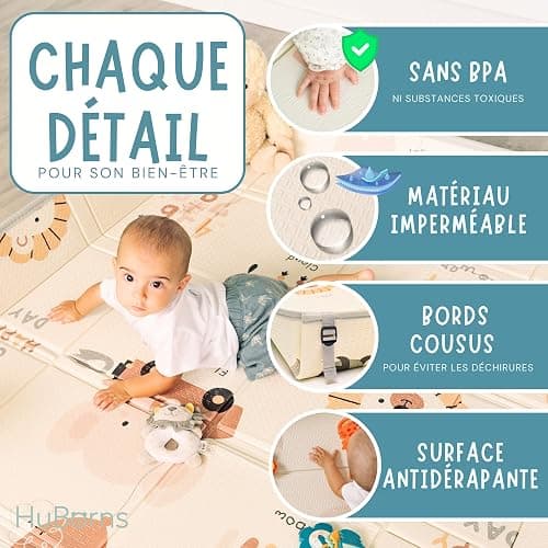 HuBorns - Tapis Bebe Pliable 180x140 cm, Tapis d'Eveil Bebe Reversible avec Bord Renforcé pour Plus Sécurité, Tapis de Jeux Bebe Epais avec Protection Anti-Chute, Tapis Exterieur Lavable (Carte M) thumbnail 4