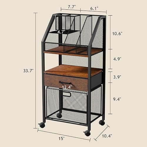 Homsorout Rolling File Cart with Wheels - Utility Storage Cart with Drawers for Office, Home, Classroom Organization, Rolling Cart for Books, Files, and Supplies thumbnail 3