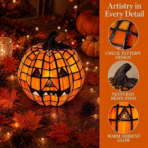 Halloween Lamp Stained Glass Pumpkin Lamp Tiffany Style Halloween Decorations for Home HolidayParty (Large Spooky Bat) thumbnail 5