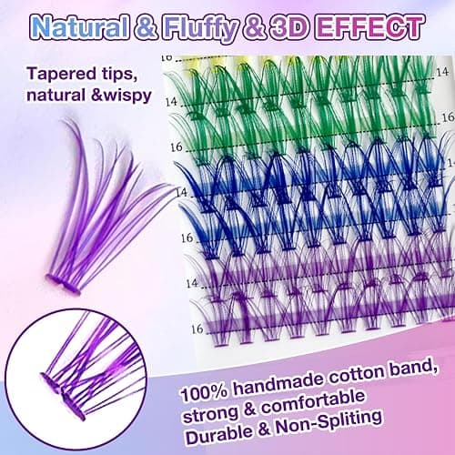 MUIIGOOD Colored Lash Extension Kit 120 Pcs DIY Lash Clusters Individual 14mm 16mm Mixed 6 Colors Soft False D Curl Eyelashes Rainbow Colorful Cluster Lashes Reusable Fluffy Lash for Women Girls thumbnail 2