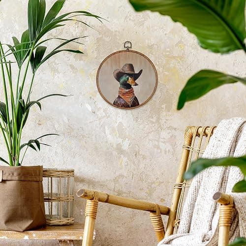 BCUANGD Western Hunting Round Wall Art Decor - Retro Duck Neutral Wall Art Canvas Frame Artwork Prints, Rustic Vintage Country Round Wall Hanging Decorations for Home Farmhouse Bedroom, 10"x10" thumbnail 3
