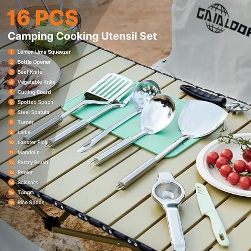 Gaialoop Portable Camping Cooking Utensils Set, Camp Kitchen & Campfire Cooking Equipment, RV Essentials, Camper Must-Haves Accessories, Outdoors Cookware, Christmas Stocking Stuffers Gifts thumbnail 2