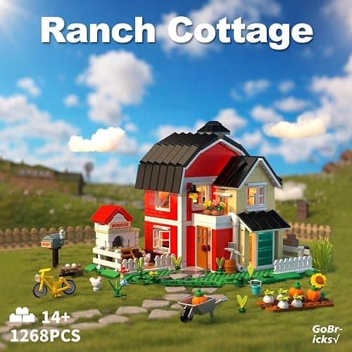 Farmhouse Building Set, Ranch Cottage Toy Buildings Blocks for Adults Kids | 1268PCS Modular Farm Barn Model Kits with LED Lights, Christmas Birthday Gift Office Home Decor for Boys Girls Teens 14+ thumbnail 4