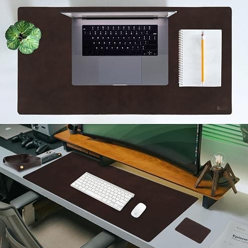 Elizo Leather Desk Mat Desk Pad Blotter Set - Real Full-Grain Leather (32x16) 2-Layer Genuine Desk Cover Protector & Large Mouse Pad, Computer Keyboard Desk Accessories for Office & Home thumbnail 2