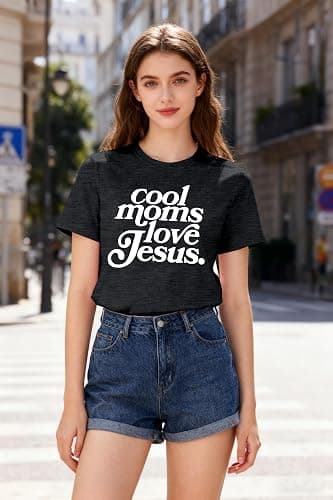 Mama Shirts Mom Life T-Shirts: Women Cool Moms Love Jesus Print Shirt Christian Mother's Gift Casual Tee Tops thumbnail 3