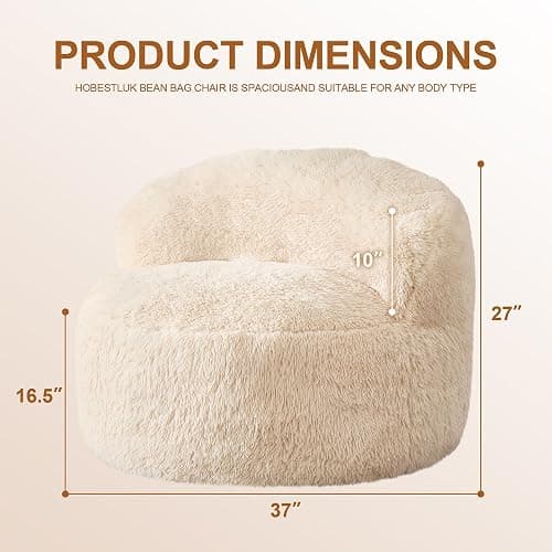 Hobestluk Bean Bag Chair Big Bean Bag Chairs for Adults Giant Adult Bean Bag Chair with Foam Filler Large Beanbags with Stuffed Back Lazy Sofa, White-Standard thumbnail 2