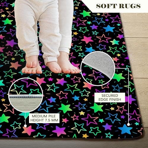 Neon Stars 5x7 Area Rugs,Rainbow Glitter Washable Area Rug for Living Room Soft Anti-Skid Thin Carpet Indoor Floor Carpets for Bedroom Dining Room Farmhouse Nursery Home Office thumbnail 5