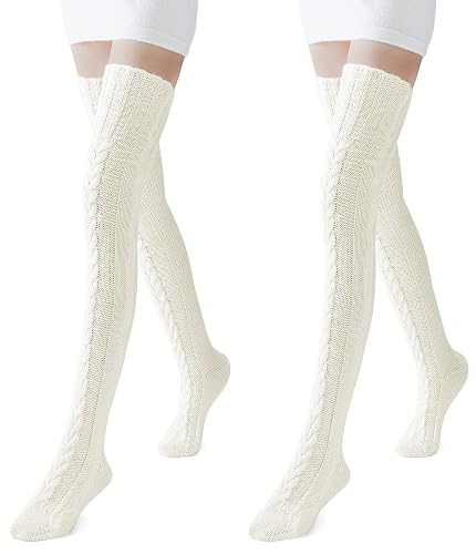 Pcavin Women's Thigh High Socks Over the Knee Cable Knit Boot Socks, Long Warm Fashion Leg Warmers Winter thumbnail 2