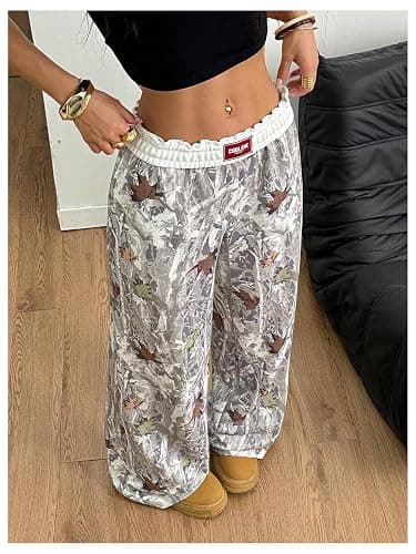 RoseSeek Women's Letter Leopard Print Straight Leg Pants Elastic Waist Y2K Trousers Bottoms with Pockets thumbnail 3