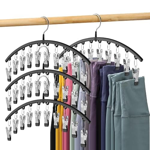 Legging Organizer for Closet, Metal Yoga Pants Hangers 4 Pack w/10 Clips Holds 40 Leggings, Space Saving Hanging Closet Organizer w/Rubber Coated Closet Organizers and Storage, Black thumbnail 9