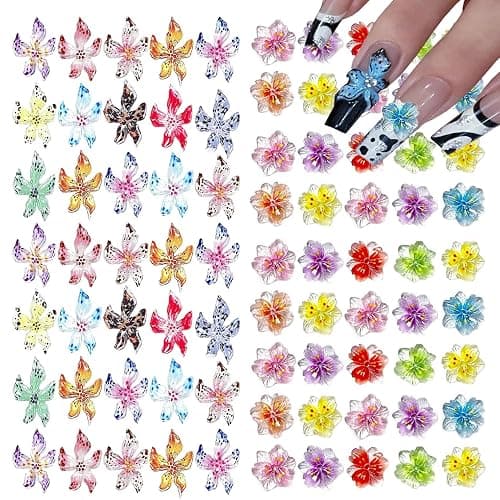 KACHIMOO 100Pcs Flower Nail Art Charms 3D Flowers for Nails Random Style Colorful Hibiscus Nails Hawaii Nail Rhinestones Resin Nail Gems for Women Nail Design - Image 1