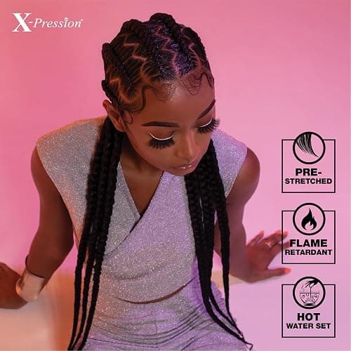 Sensationnel X-pression prestretched braiding hair - 3x braid 58 inch all kanekalon flame retardant synthetic braid for box braids and twists (1 pack, 1B OFFBLACK) thumbnail 8