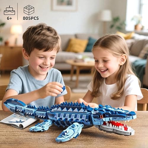 EITOLNR Mosasaurus Dinosaur Building Blocks Set, 805 PCS Dinosaur World Building Toy, Jurassic Ocean Animal Model Collection Toys for Home Decor, Birthday Gift for Adults Boys Age 8-12 thumbnail 2
