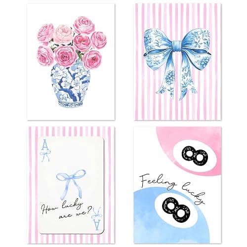 FUQWZ Pink Coquette Room Decor Set of 4 (12x16in, Unframed) - Pink and Blue Wall Art - Posters for Room Aesthetic (063-BIG) - Image 1