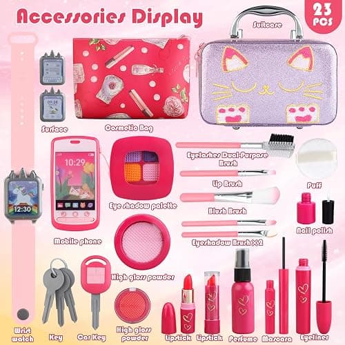 Woumserta Girl Gift Pretend Makeup for Toddlers 3-5 4-6, Fake Makeup Set with Cat Commetic Case, Play Makeup for Kids Age 3 4 5 Year Old, Toddler Make Up Kit for Little Girls Birthday thumbnail 6